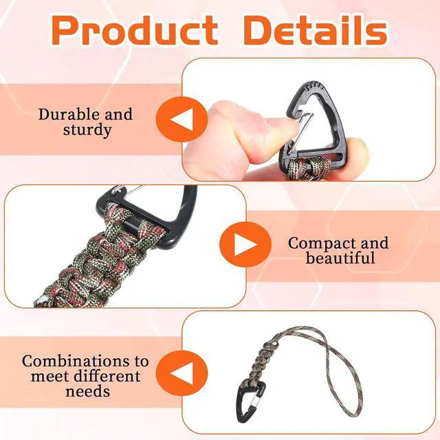 Alt view image 3 of 7 - 3PCS Paracord Keychain Carabiner, Braided Lanyard Key Chain Men/Women Triangle Buckle Lock Clip Heavy Duty Hook for Car Keys