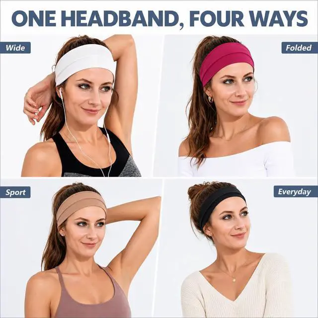 Alt view image 2 of 7 - Headbands for Women 8 Pack Wide Elastic Hair Bands, Soft Stretchy Non-Slip Sweatbands for Workouts, Yoga, Washing Face & Daily Wear