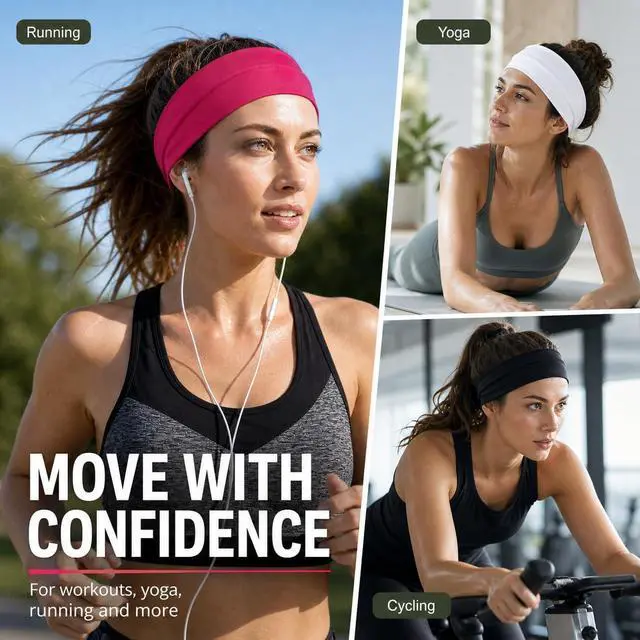 Alt view image 4 of 7 - Headbands for Women 8 Pack Wide Elastic Hair Bands, Soft Stretchy Non-Slip Sweatbands for Workouts, Yoga, Washing Face & Daily Wear