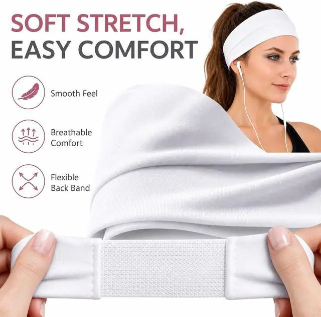 Alt view image 5 of 7 - Headbands for Women 8 Pack Wide Elastic Hair Bands, Soft Stretchy Non-Slip Sweatbands for Workouts, Yoga, Washing Face & Daily Wear