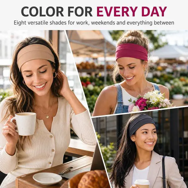 Alt view image 7 of 7 - Headbands for Women 8 Pack Wide Elastic Hair Bands, Soft Stretchy Non-Slip Sweatbands for Workouts, Yoga, Washing Face & Daily Wear