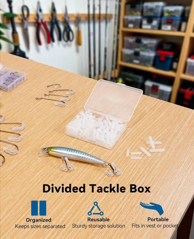 Alt view image 6 of 6 - KEXMO 130PCS&260PCS Fishing Treble Hook Covers Hook Protectors Bonnets Kit | Universal Fit, Divided Tackle Box, Silicone, Clear Transparent, Smooth Exterior, Anti-Scratch & Anti-Snag, Quick On & Off