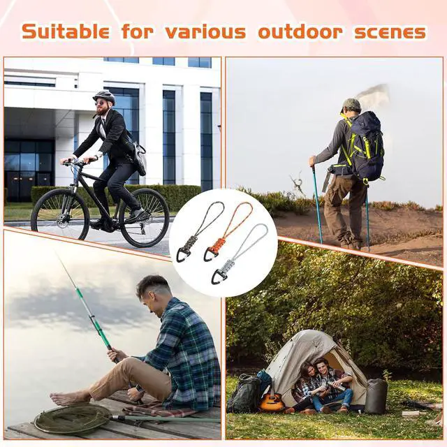 Alt view image 4 of 7 - 3PCS Paracord Keychain Carabiner, Braided Lanyard Key Chain Men/Women Triangle Buckle Lock Clip Heavy Duty Hook for Car Keys