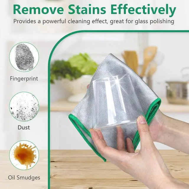 Alt view image 2 of 7 - Airlab Glass Polishing Streak Free Miracle Cleaning Cloth, Sliver-Green | Lint Free Microfiber Cleaning Rags for Glasses Kitchen Dish Mirrors Easy Clean, 12 x 12 Inches, Pack of 6