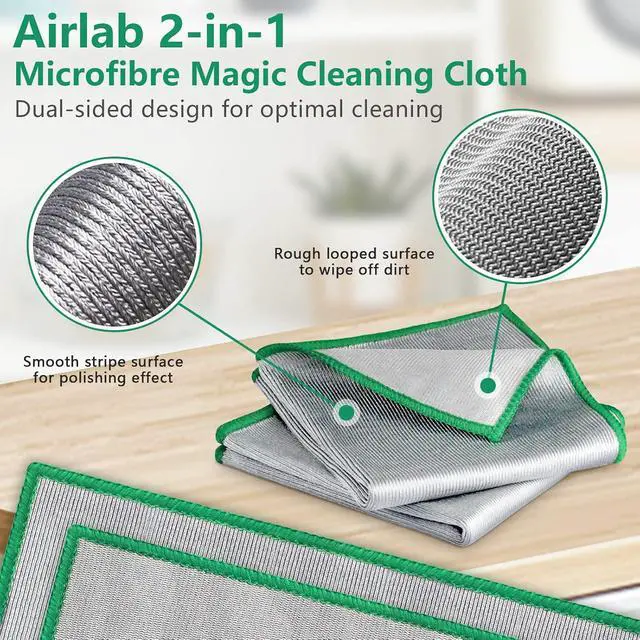 Alt view image 4 of 7 - Airlab Glass Polishing Streak Free Miracle Cleaning Cloth, Sliver-Green | Lint Free Microfiber Cleaning Rags for Glasses Kitchen Dish Mirrors Easy Clean, 12 x 12 Inches, Pack of 6