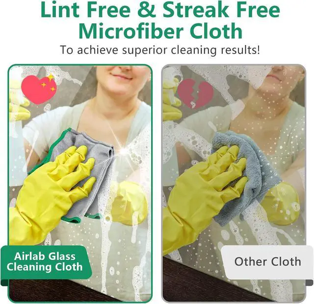Alt view image 5 of 7 - Airlab Glass Polishing Streak Free Miracle Cleaning Cloth, Sliver-Green | Lint Free Microfiber Cleaning Rags for Glasses Kitchen Dish Mirrors Easy Clean, 12 x 12 Inches, Pack of 6