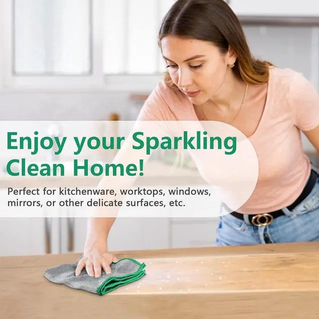 Alt view image 6 of 7 - Airlab Glass Polishing Streak Free Miracle Cleaning Cloth, Sliver-Green | Lint Free Microfiber Cleaning Rags for Glasses Kitchen Dish Mirrors Easy Clean, 12 x 12 Inches, Pack of 6