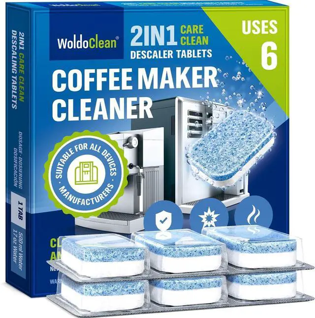Main image of WoldoClean 2in1 Descaler Tablets for Coffee Maschine and Coffee Maker - compatible with Keurig, Nespresso, Delonghi, Miele, Coffee Maker Pot