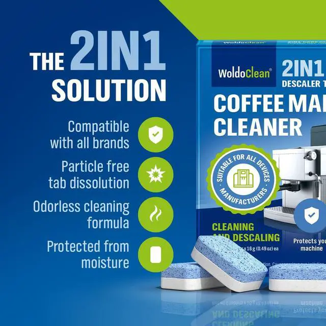 Alt view image 2 of 7 - WoldoClean 2in1 Descaler Tablets for Coffee Maschine and Coffee Maker - compatible with Keurig, Nespresso, Delonghi, Miele, Coffee Maker Pot
