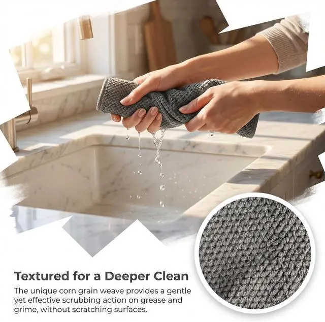 Alt view image 6 of 7 - Microfiber Cleaning Cloths 6-Pack, Absorbent Textured Towels Large 12x16 In | Perfect for kitchen countertops, dishes & household cleaning. Streak-free, lint-free, reusable.