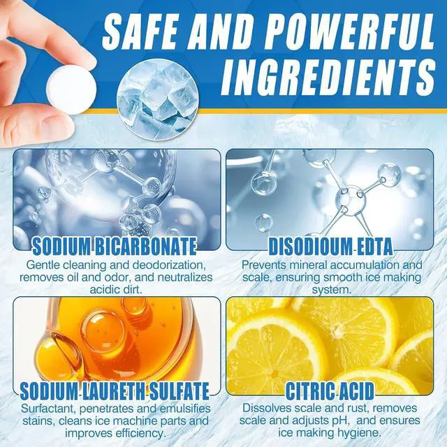 Alt view image 3 of 6 - Ice Machine Cleaner Tablets, Countertop Ice Maker Cleaner, 36 Counts Descaler, Nickel Safe Commercial Portable Nugget Ice Makers, Remove Hard Water Buildup, Deep Cleaning