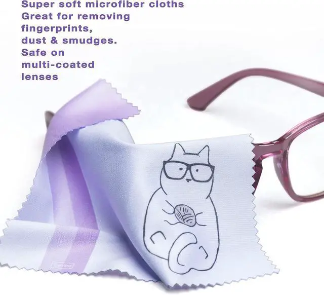 Alt view image 2 of 6 - 10 Pack Cute Kitty Cat Design Multicolor Microfiber Cleaning Cloths for Cleaning Eyeglasses Lenses Sunglasses and Cell Phone Beautifully Designer Colors Blue Pink Yellow Purple Green Cloth Wipes