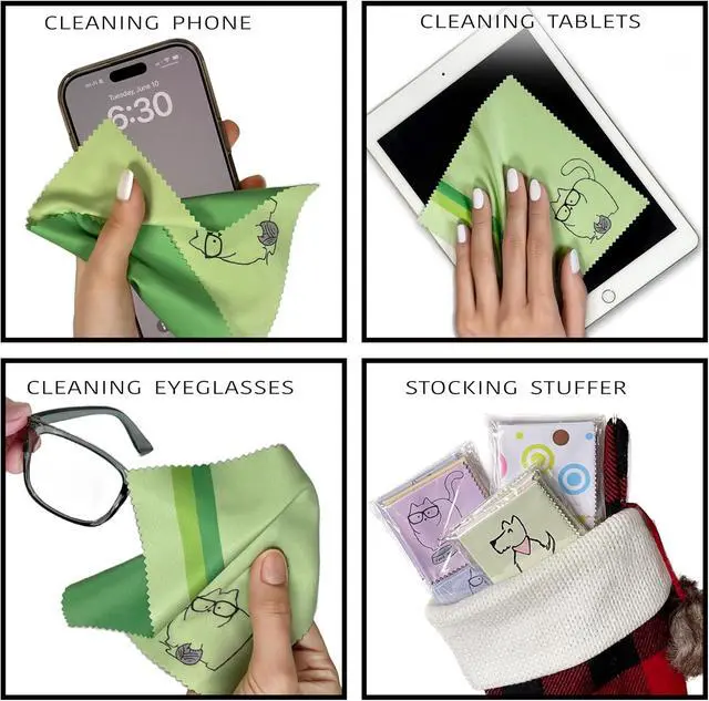 Alt view image 3 of 6 - 10 Pack Cute Kitty Cat Design Multicolor Microfiber Cleaning Cloths for Cleaning Eyeglasses Lenses Sunglasses and Cell Phone Beautifully Designer Colors Blue Pink Yellow Purple Green Cloth Wipes