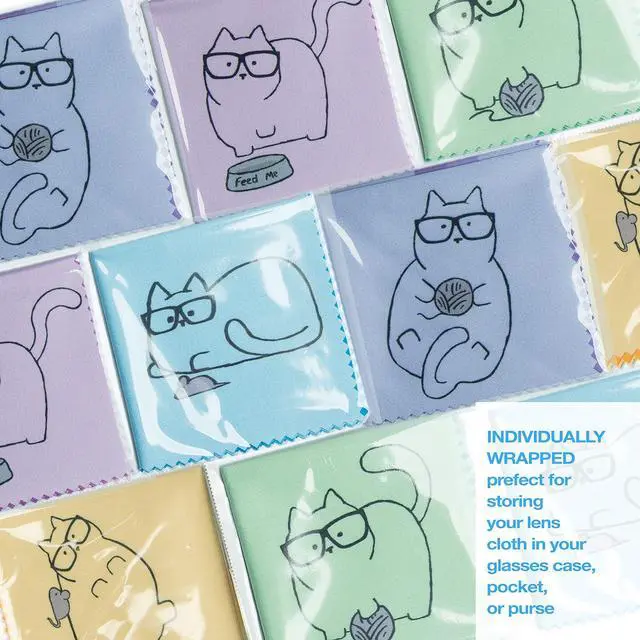 Alt view image 4 of 6 - 10 Pack Cute Kitty Cat Design Multicolor Microfiber Cleaning Cloths for Cleaning Eyeglasses Lenses Sunglasses and Cell Phone Beautifully Designer Colors Blue Pink Yellow Purple Green Cloth Wipes