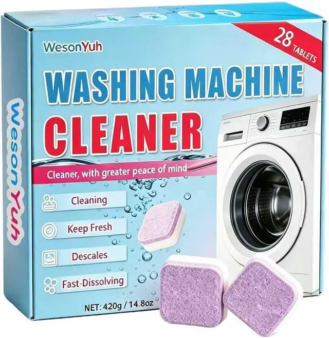 Main image of Washing Machine Cleaner Tablets 28 Count, Descaler Odor Remover, No Bleach EDTA Free Unscented Tabs for Washers