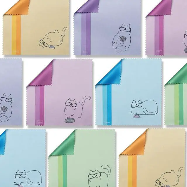 Alt view image 6 of 6 - 10 Pack Cute Kitty Cat Design Multicolor Microfiber Cleaning Cloths for Cleaning Eyeglasses Lenses Sunglasses and Cell Phone Beautifully Designer Colors Blue Pink Yellow Purple Green Cloth Wipes