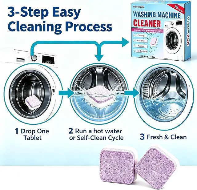 Alt view image 2 of 7 - Washing Machine Cleaner Tablets 28 Count, Descaler Odor Remover, No Bleach EDTA Free Unscented Tabs for Washers