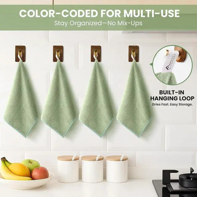 Alt view image 3 of 7 - SIFANGKE Microfiber Cleaning Cloth, 12 Pack Green Cleaning Rags for Housekeeping, Reusable Microfiber Towels for Car, Kitchen, Bathroom and Household Cleaning Supplies, 11.8"X11.8"