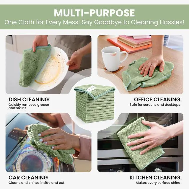 Alt view image 5 of 7 - SIFANGKE Microfiber Cleaning Cloth, 12 Pack Green Cleaning Rags for Housekeeping, Reusable Microfiber Towels for Car, Kitchen, Bathroom and Household Cleaning Supplies, 11.8"X11.8"