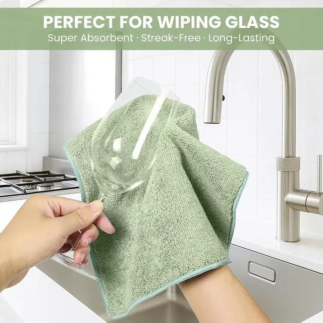 Alt view image 4 of 7 - SIFANGKE Microfiber Cleaning Cloth, 12 Pack Green Cleaning Rags for Housekeeping, Reusable Microfiber Towels for Car, Kitchen, Bathroom and Household Cleaning Supplies, 11.8"X11.8"