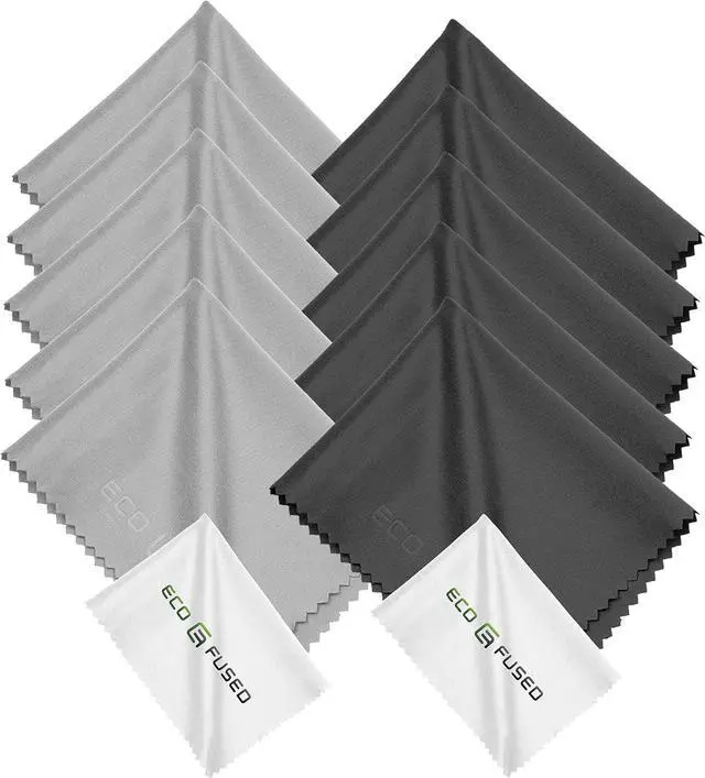 Main image of Eco-Fused Microfiber Cleaning Cloths - 12 Pack - for Cleaning Glasses, Spectacles, Camera Lenses, iPad, Tablets, Phones, iPhone, Android Phones, Laptops, LCD Screens and Other Delicate Surfaces