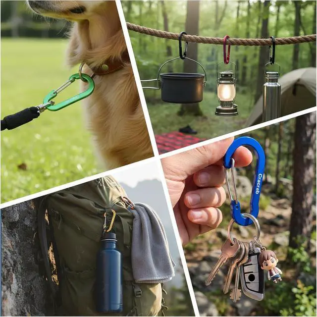 Alt view image 4 of 7 - 3" Aluminum Carabiner Clip, Multicolor D Ring Carabiner Set, Metal Spring O Rings Clip Keychain with Keyrings Pack, Multipurpose for Camping Hiking Backpack Bags Purses