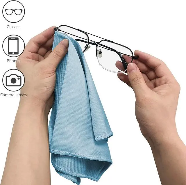Alt view image 5 of 6 - Puomue 6 Pack Microfiber Glass Cleaning Cloth, 16 Inch X 16 Inch, Lint Free Quickly Clean Window, Glasses, Windshields, Mirrors, and Stainless Steel, Blue