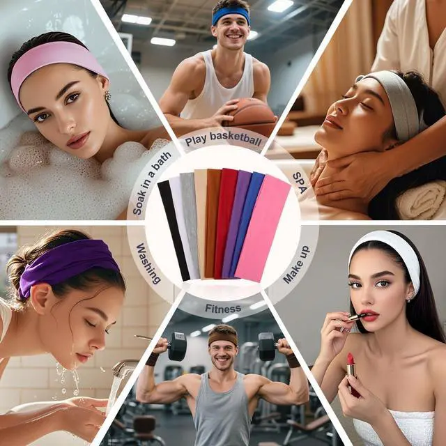 Alt view image 6 of 7 - 9Pcs Headbands for Women & Men, Non Slip Sweat Band Fashion Elastic Head Bands for Women's Hair, Soft Hair Bands Cotton Cloth Stretchy Headband for Daily Workout Yoga Running Sports