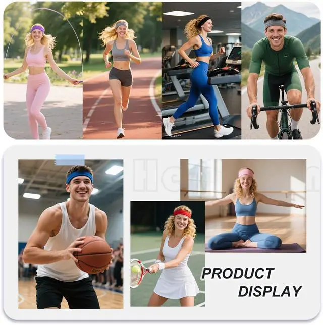 Alt view image 7 of 7 - 9Pcs Headbands for Women & Men, Non Slip Sweat Band Fashion Elastic Head Bands for Women's Hair, Soft Hair Bands Cotton Cloth Stretchy Headband for Daily Workout Yoga Running Sports