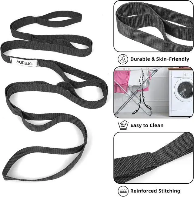 Alt view image 2 of 6 - AGREJO Stretching Strap Yoga Strap Physical Therapy for Home Workout, 10 Loops Non-Elastic Stretch Band for Pilates, Flexibility, Exercise and Gymnastics