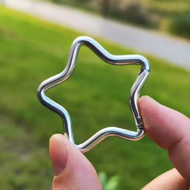 Alt view image 2 of 7 - 2Pcs Star Carabiner Clip, Star Shaped Climbing Buckle, Aluminum Alloy Heavy Duty Keyring Hook for Camping Fishing Hiking Traveling Aluminum Key Chain Clip Accessories
