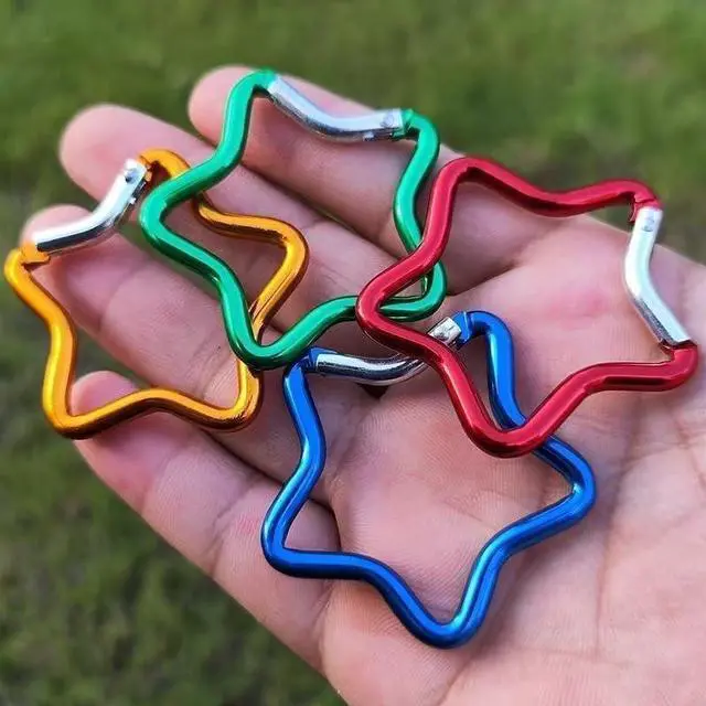 Alt view image 3 of 7 - 2Pcs Star Carabiner Clip, Star Shaped Climbing Buckle, Aluminum Alloy Heavy Duty Keyring Hook for Camping Fishing Hiking Traveling Aluminum Key Chain Clip Accessories