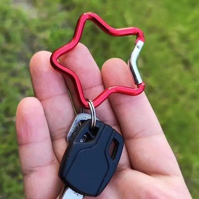 Alt view image 5 of 7 - 2Pcs Star Carabiner Clip, Star Shaped Climbing Buckle, Aluminum Alloy Heavy Duty Keyring Hook for Camping Fishing Hiking Traveling Aluminum Key Chain Clip Accessories