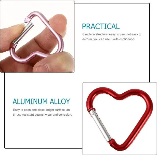 Alt view image 4 of 7 - 2Pcs Red Heart Shape Carabiners Keychain Clips Snap Hook Key Ring for Camping Accessories Backpack Water Bottle Aluminum Alloy Accessory and Keychain CarabinersAccessories