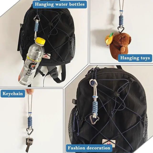 Alt view image 3 of 6 - Paracord Keychain - Triangle/D-Shaped Carabiner Clip with Lanyard for Hanging Water Bottle, Key, Backpacks and More