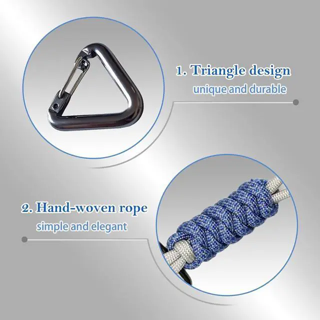 Alt view image 6 of 6 - Paracord Keychain - Triangle/D-Shaped Carabiner Clip with Lanyard for Hanging Water Bottle, Key, Backpacks and More