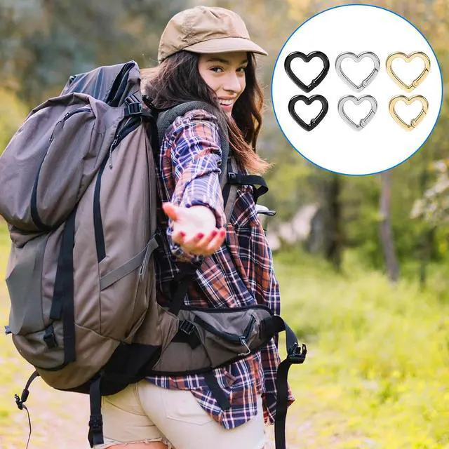 Alt view image 5 of 7 - Tyqour 6 Pcs Heart Carabiner, Small Carabiner Keychain Clip, Cute Heart Shaped Carabiner, Key Ring for Camping Accessories, Backpack Water Bottle Zinc Alloy Accessory (Gold, Silver, Black)