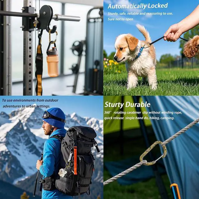 Alt view image 5 of 7 - Carabiner Clip Bag Clips Keychain Key Ring Chain Holder Self-Locking Heavy Duty Zinc Alloy Hook for Gym/Camping/Pet 2.36in