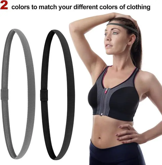 Alt view image 2 of 7 - Sibba Workout Headbands Soccer Sports Athletic Hair Accessories 4 PCS Elastic Tie Non Slip Grip Backing Headwear Running Softball Spa Adjustable Nylon Hairband Youth Women Toddler Girls Kids Teens
