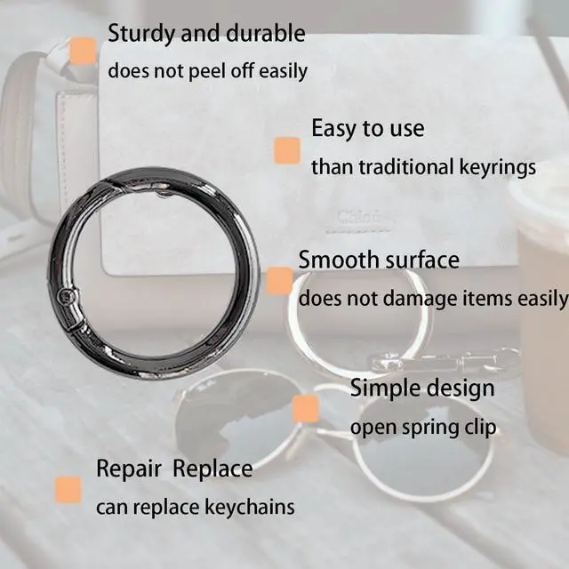 Alt view image 2 of 7 - 10-Pack 1" Spring o Rings, Round Spring o Rings | Round carabiner clip, Metal Keychain Clips for Lanyards, Handbags, ID Badges (Black)
