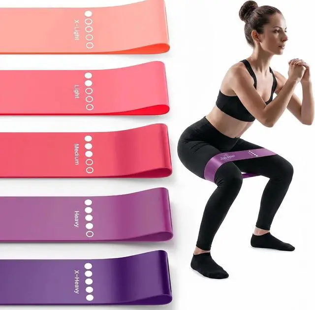 Main image of 5-Pack Workout Resistance Bands, Elastic Home Gym Equipment | Ideal for strength, stretching, Pilates & yoga. Suits physical therapy, leg/glute/arm training. Practical & multi-use