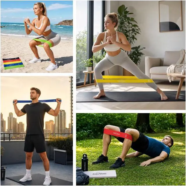 Alt view image 4 of 5 - 5-Pack Workout Resistance Bands, Elastic Home Gym Equipment | Ideal for strength, stretching, Pilates & yoga. Suits physical therapy, leg/glute/arm training. Practical & multi-use
