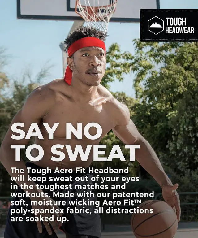 Alt view image 2 of 7 - Tough Headwear Tie Headband - Moisture-Wicking Running Headband - 4-Way Stretch Sweatbands - Adjustable Head Tie for Workouts