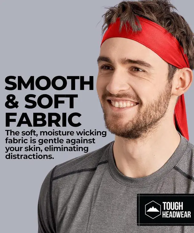Alt view image 3 of 7 - Tough Headwear Tie Headband - Moisture-Wicking Running Headband - 4-Way Stretch Sweatbands - Adjustable Head Tie for Workouts