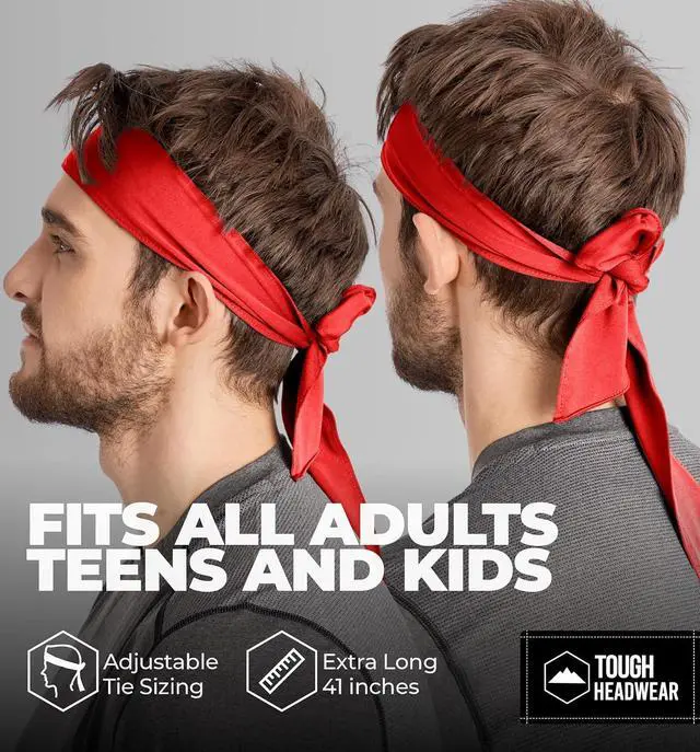 Alt view image 5 of 7 - Tough Headwear Tie Headband - Moisture-Wicking Running Headband - 4-Way Stretch Sweatbands - Adjustable Head Tie for Workouts