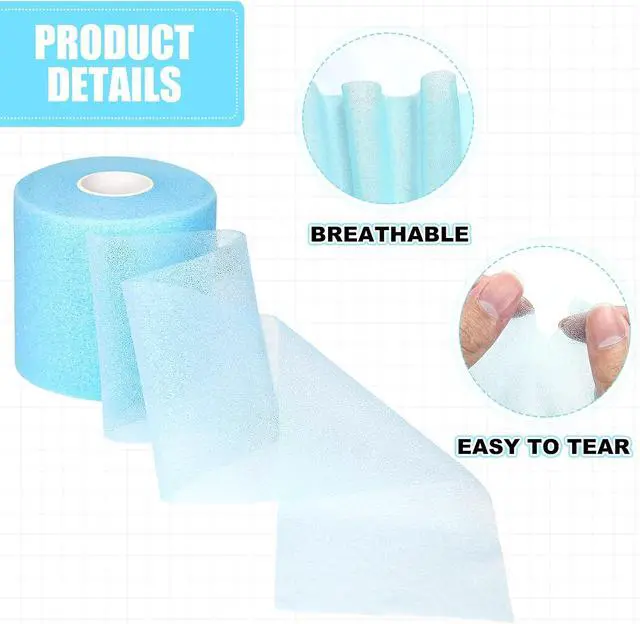 Alt view image 3 of 7 - 2.75Inch 30Yard LightBlue Athletic PreWrap Tape | Elastic foam underwrap for hair headbands and joint protection in soccer sports.
