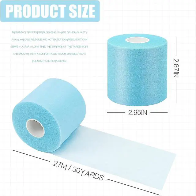 Alt view image 2 of 7 - 2.75Inch 30Yard LightBlue Athletic PreWrap Tape | Elastic foam underwrap for hair headbands and joint protection in soccer sports.