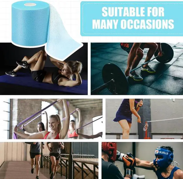 Alt view image 4 of 7 - 2.75Inch 30Yard LightBlue Athletic PreWrap Tape | Elastic foam underwrap for hair headbands and joint protection in soccer sports.