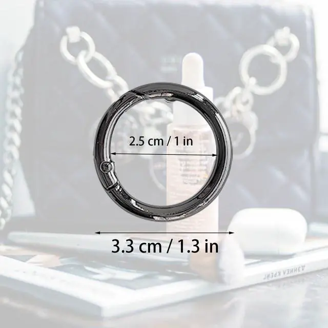 Alt view image 3 of 7 - 10-Pack 1" Spring o Rings, Round Spring o Rings | Round carabiner clip, Metal Keychain Clips for Lanyards, Handbags, ID Badges (Black)