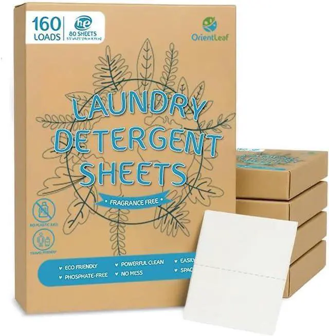 Main image of OrientLeaf Laundry Detergent Sheets Fragrance Free, Eco-Friendly, Powerful Cleaning, Up to 160 Loads (80 Sheets), Hypoallergenic Laundry Soap Sheet for Travel and Home Washing